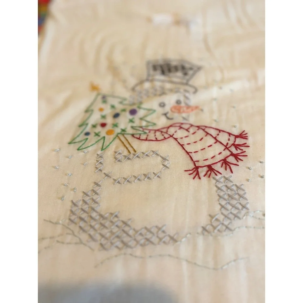 Hand Embroidered Quilt Decor Santa‎ Snowman Train Nutcracker Gift